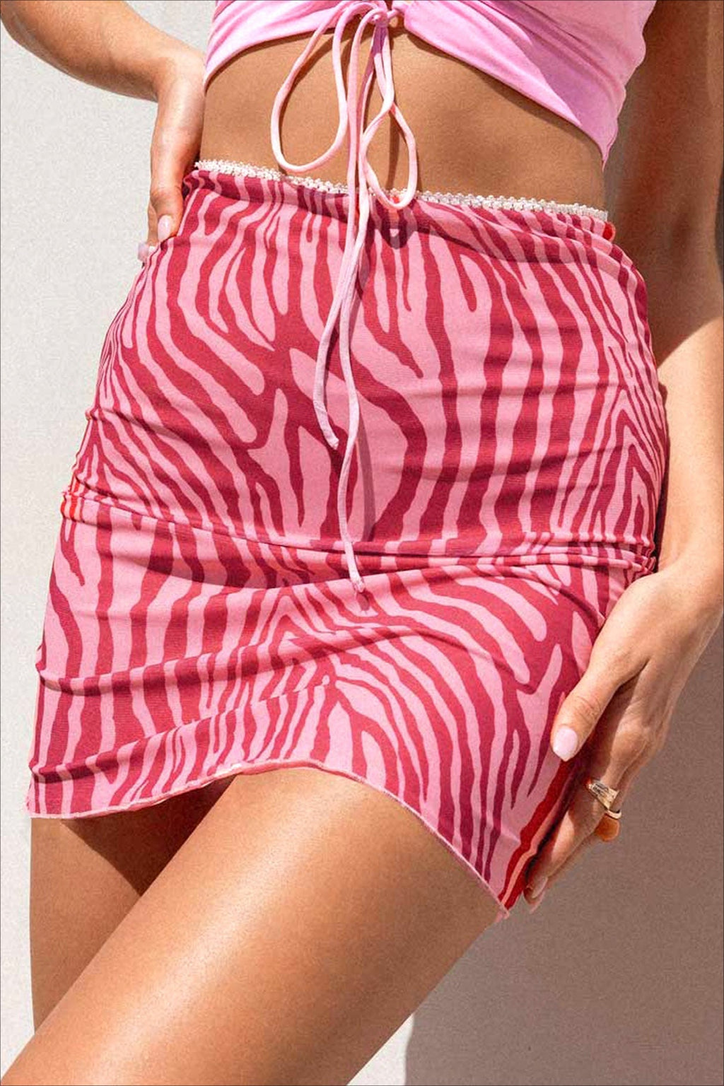 Printed Mesh Bodycon Mini Skirt image 9