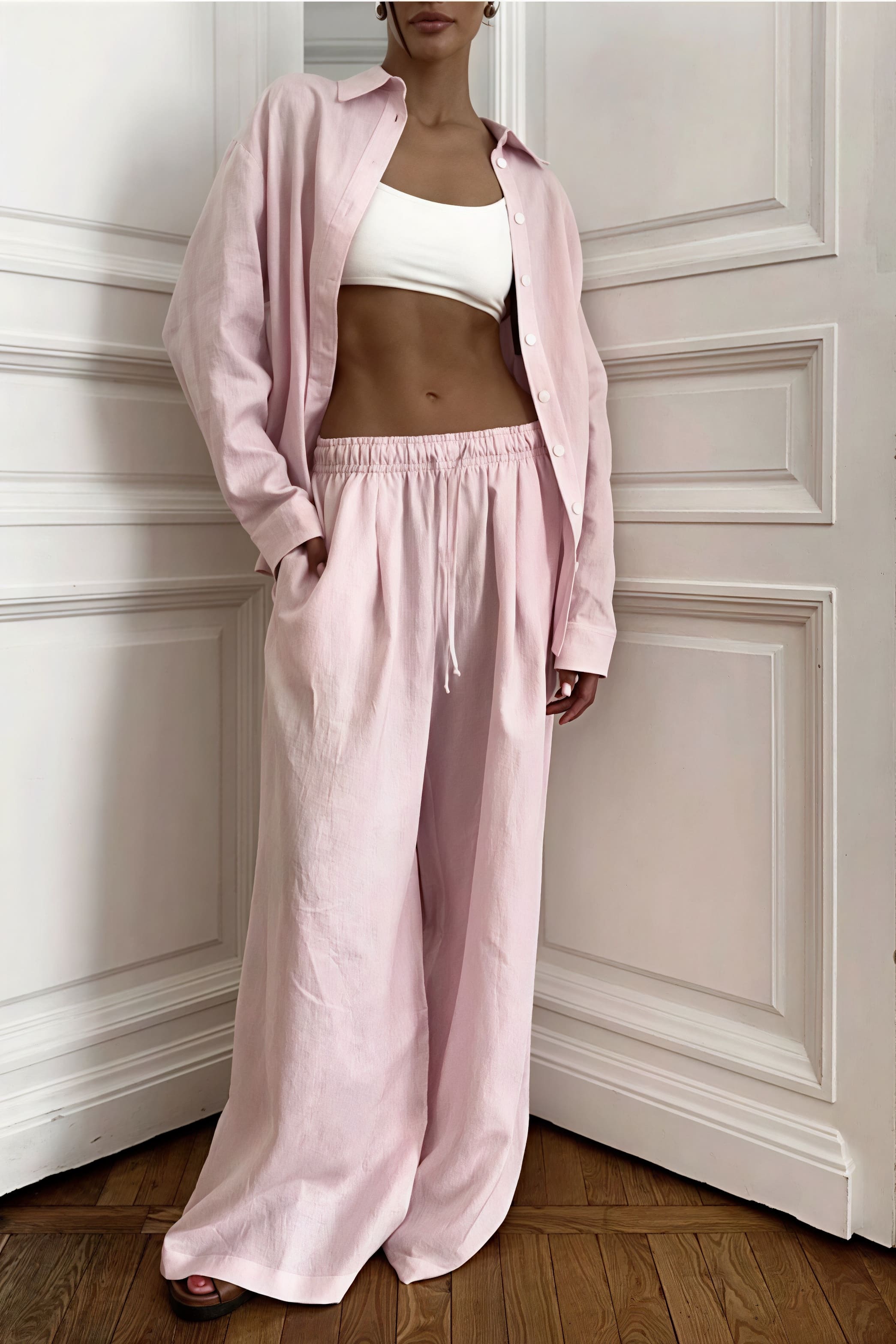 Cotton Loose Long Sleeve Shirt Pants Two Piece Set image 11