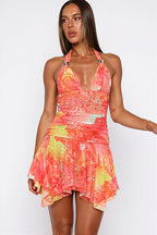 Floral Print Halter Tie Ruffle Mini Dress image 2