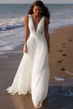 Elegant Minimalist Deep V Backless Reception Dress image 2