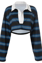 Stripe Polo Collar Crop Long Sleeve T-shirt image 5