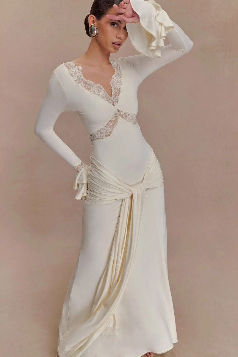 Lace Bodycon Flare Sleeve Maxi Dress image 6