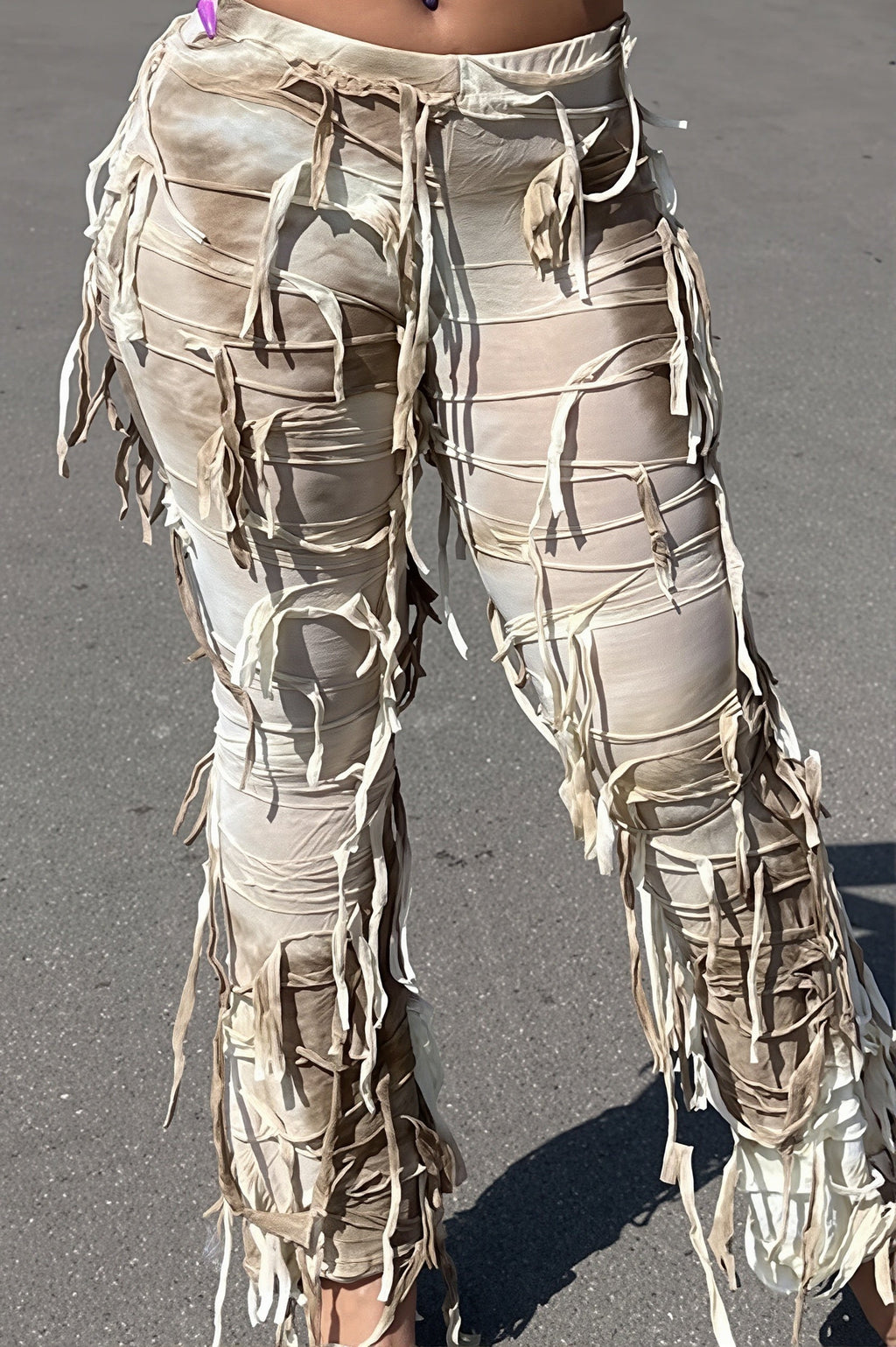 Ripped Fringe Tie Flared Pants image 5