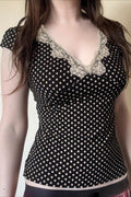 Sweet Polka Dot Lace V-Neck Crop Top image 1