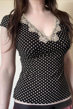 Sweet Polka Dot Lace V-Neck Crop Top image 1