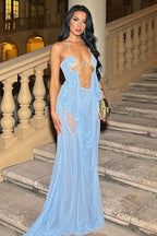 Irregular Sheer Tulle Patchwork Metal Decorative Prom Dress image 8
