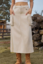 Vintage High-Waist Denim Cargo Midi Skirt image 3