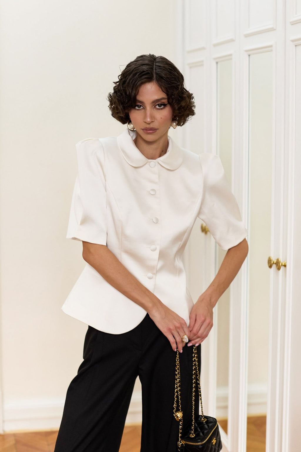 Chic Tie Waist Puff Sleeve Slim Blouse image 8