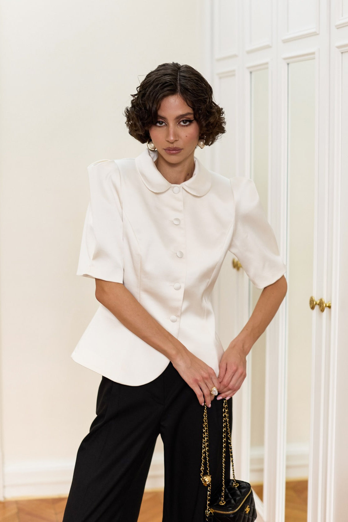 Chic Tie Waist Puff Sleeve Slim Blouse image 8