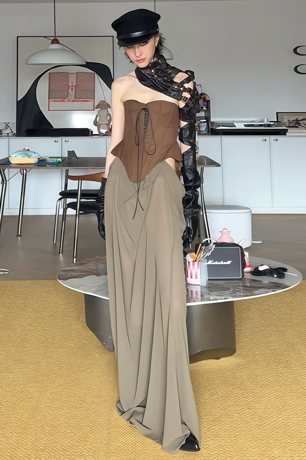 Tie Strapless High Waist Color Block Patchwork Maxi Dress image 2