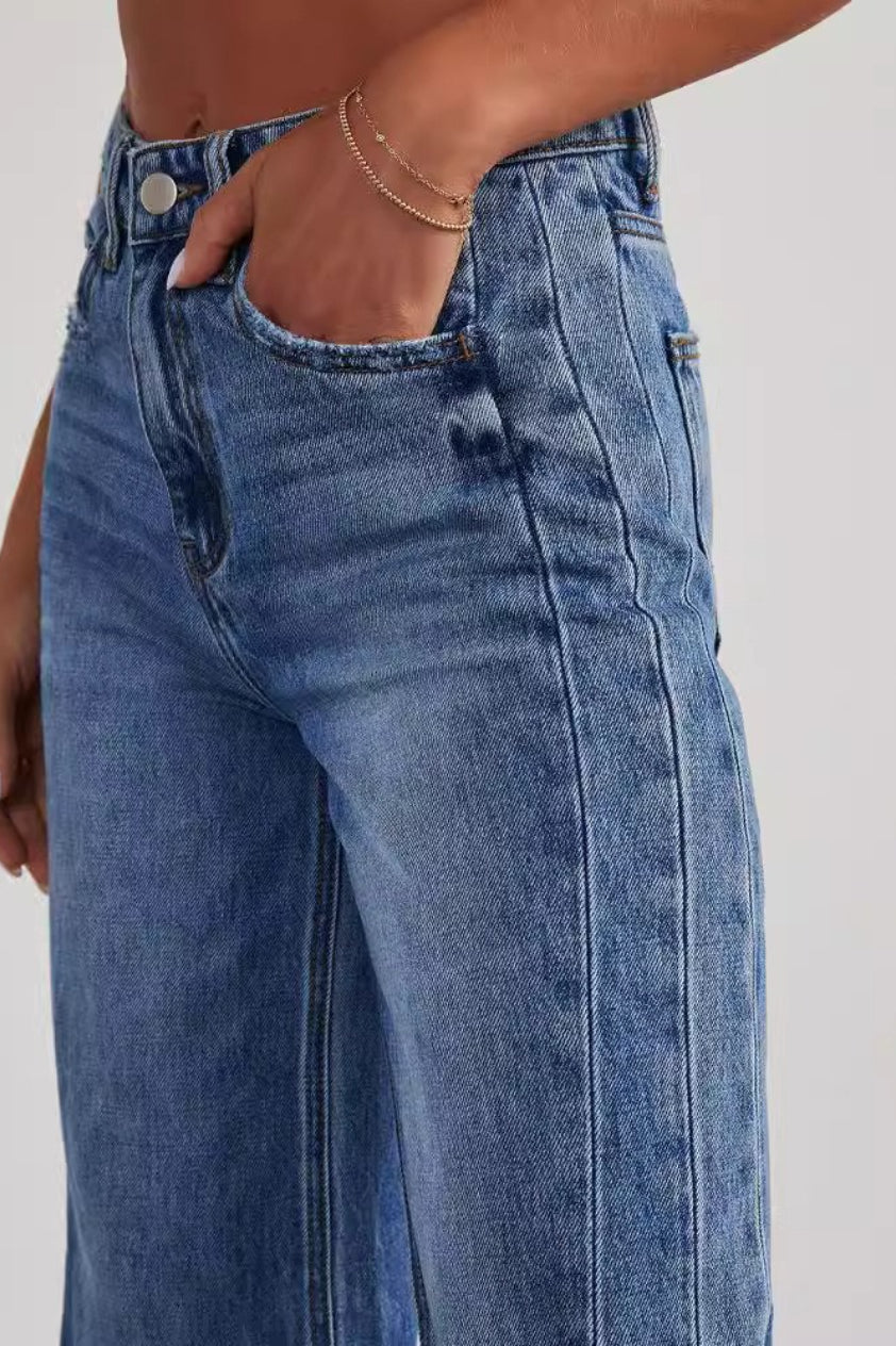Solid Minimalist Washed Wide Leg Jeans image 9