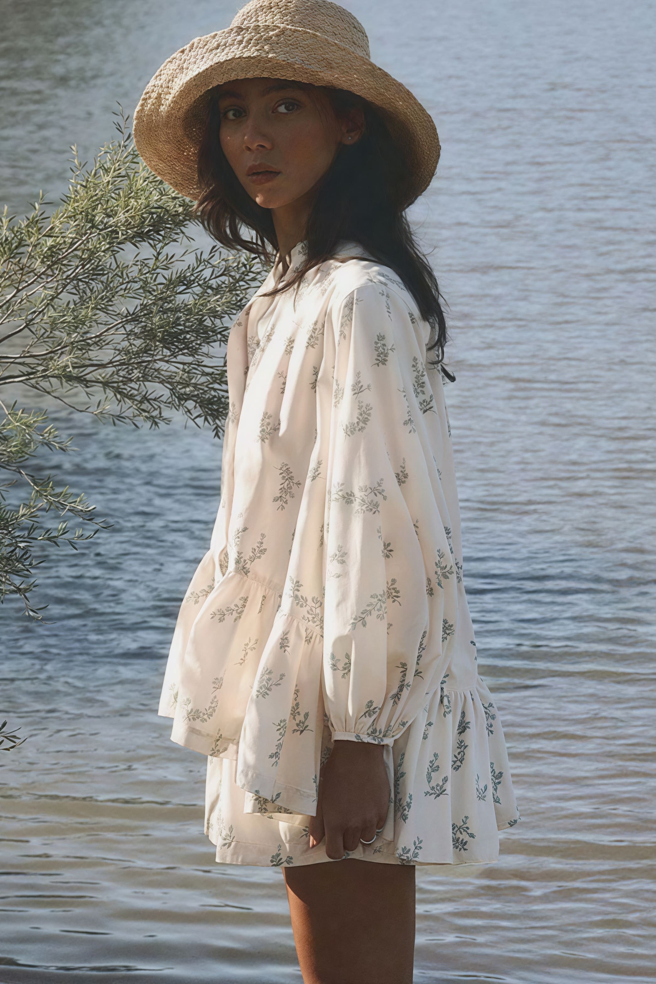 Puff Sleeve High Neck Ruffle Floral Two Piece Set image 3