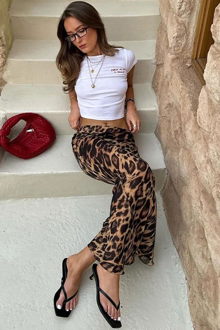 Leopard Print High Waist Midi Skirt image 2