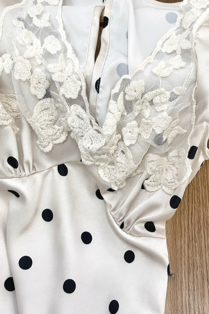 Lace Splice Satin Polka Dot Maxi Dress image 4