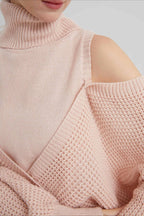 High Neck Off-Shoulder Double Layer Knit Sweater image 3