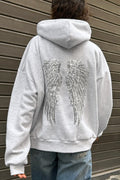 Solid Sequin Wing Graphic Relaxed Hoodie image 1