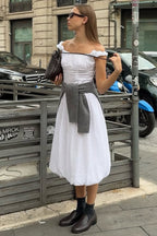 Jacquard Off Shoulder Embroidery Midi Dress image 3