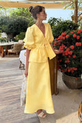 Solid Casual V-Neck Ruffle Short Sleeve Skirt Set image 2