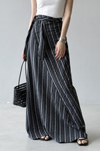 High Waist Striped Tie Waist A Line Maxi Skirt image 7