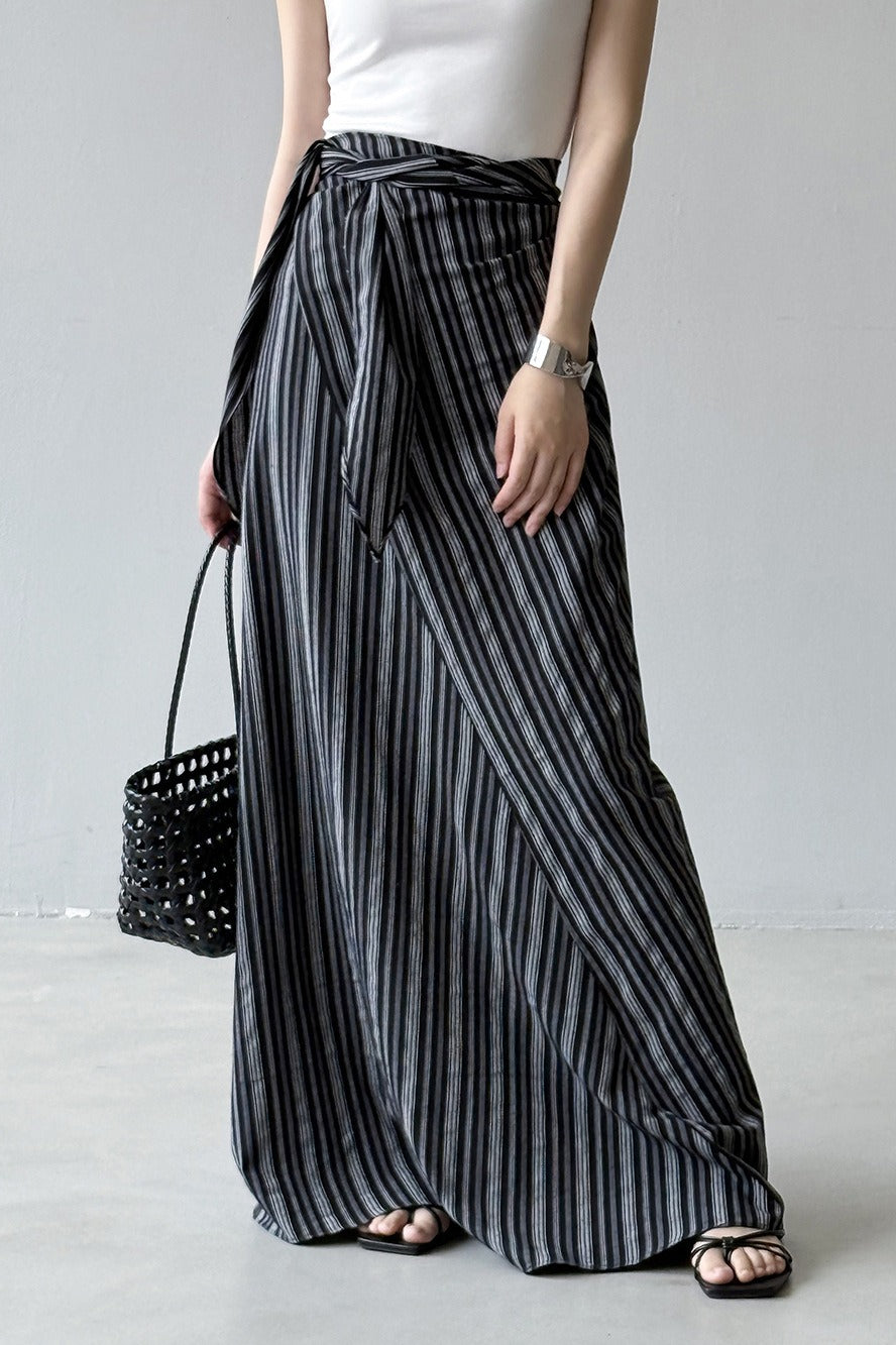 High Waist Striped Tie Waist A Line Maxi Skirt image 7