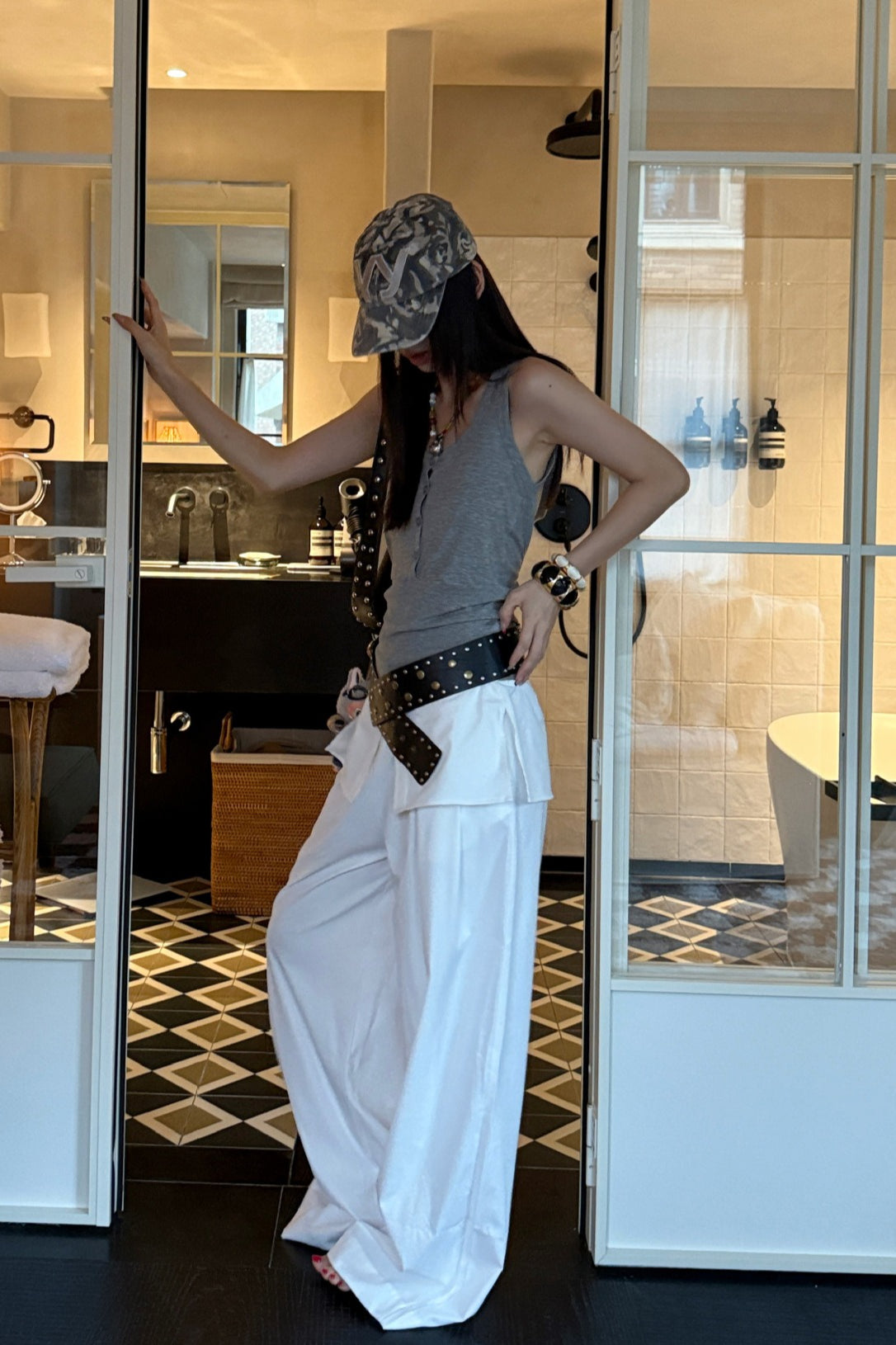 Street Style Loose Fit Spliced Wide Leg Pants image 2