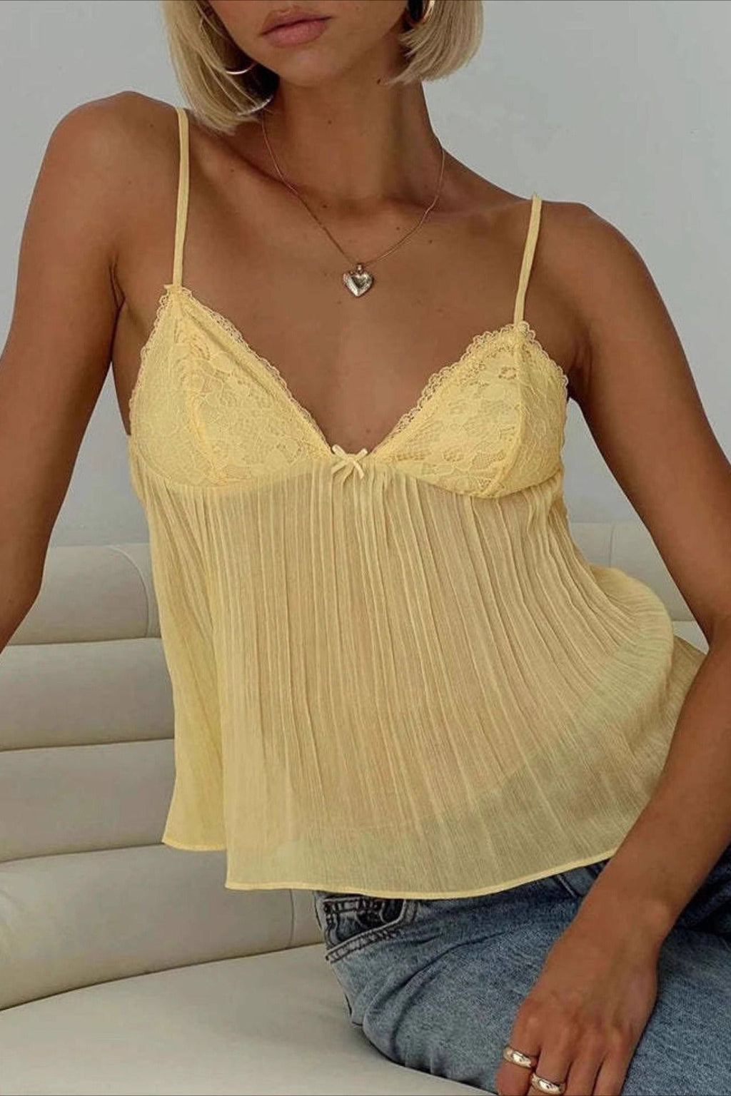 Lace Ruched Sheer Cami Top image 1