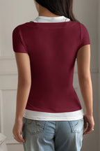 Color Block Fake Two Piece Cami Sleeve T‑shirt image 16