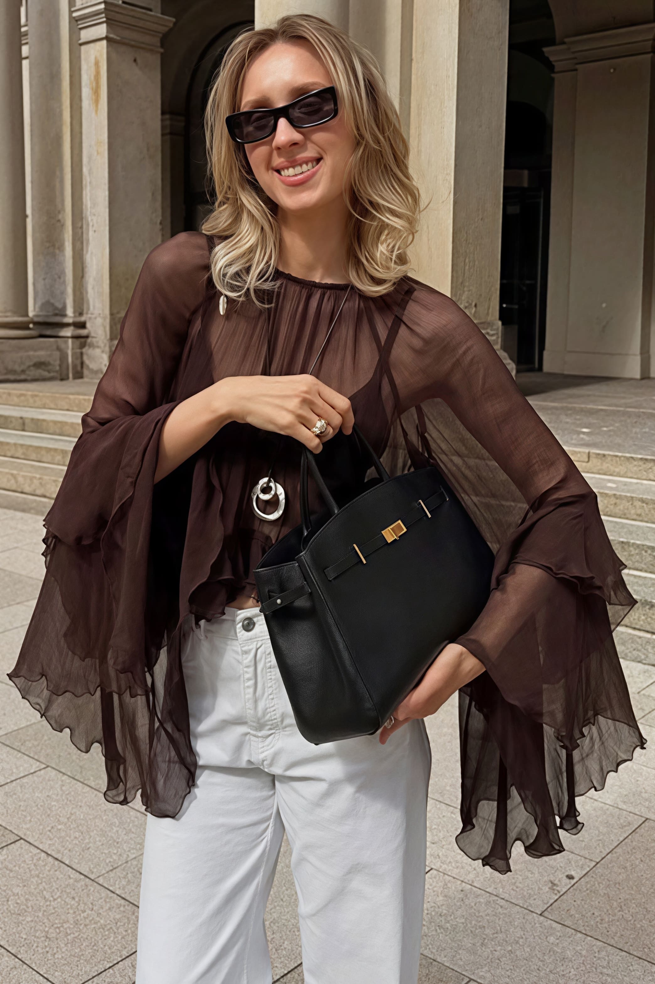 Loose Fit Ruffled Chiffon Round Neck Blouse image 4