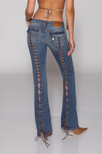 Open Back Lace Up Y2K Flare Jeans image 6