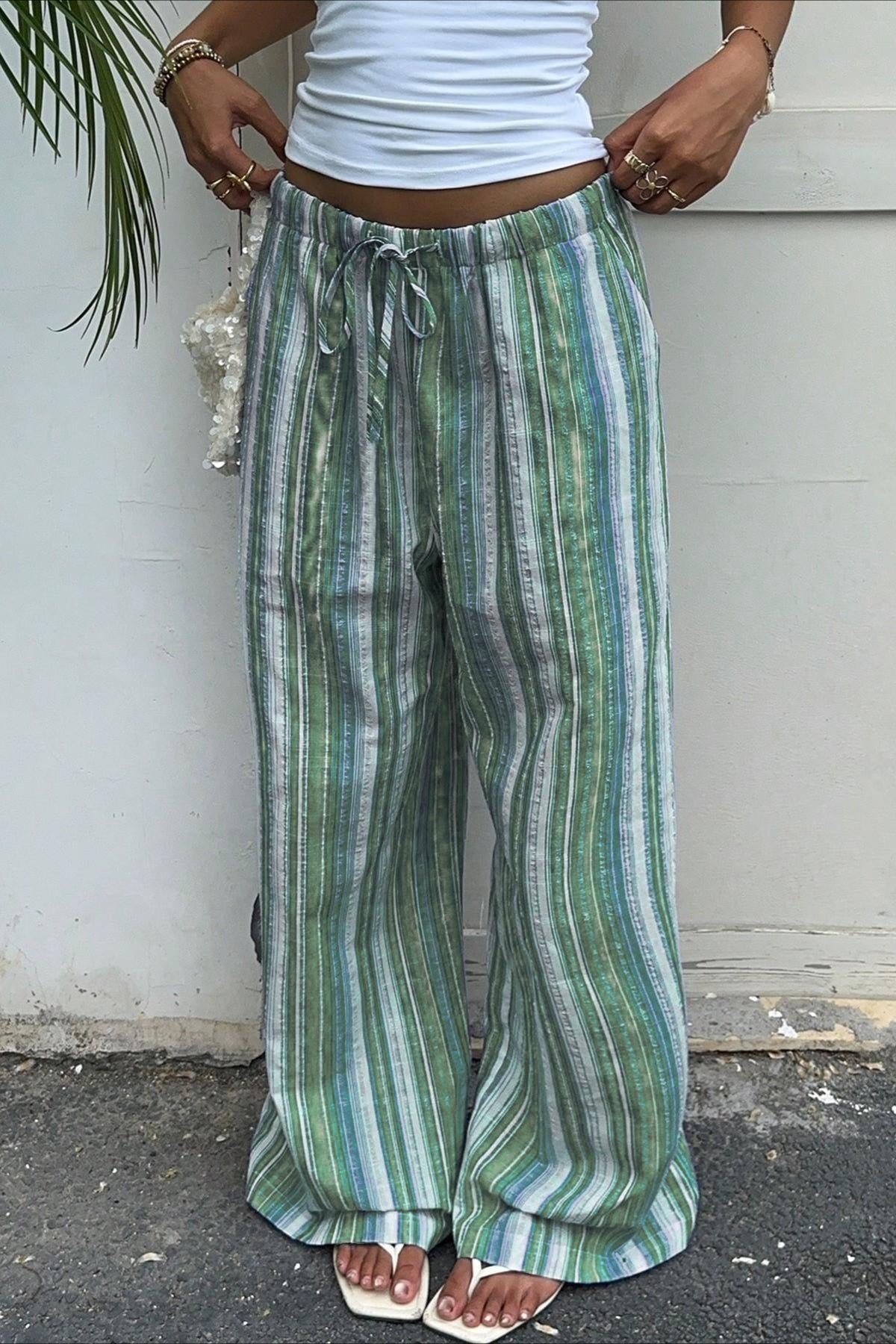 Stripe Drawstring Waist Casual Pants image 4