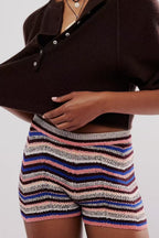 Rainbow Color Block Knit Slim Shorts image 12