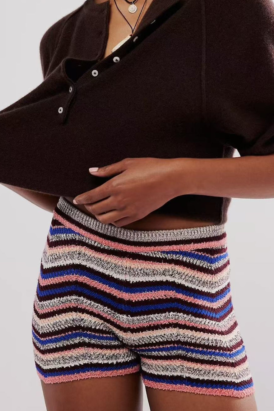 Rainbow Color Block Knit Slim Shorts image 12