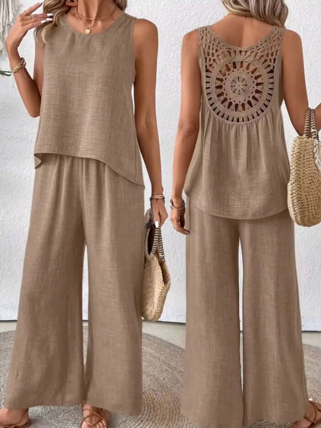 Camille Wide Leg Set detail view styled for Avrienne