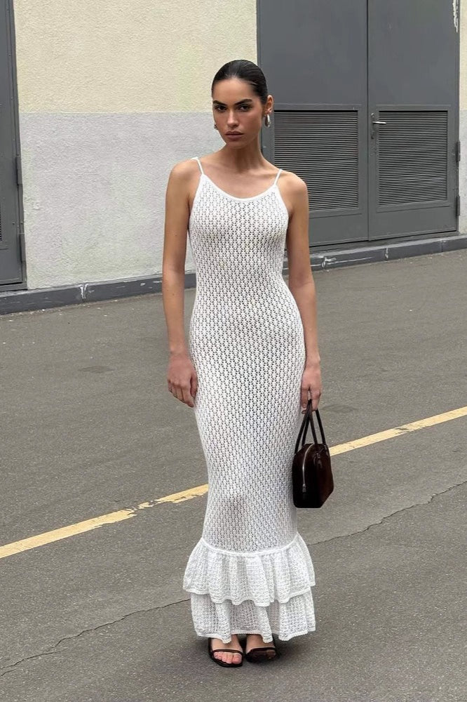 V Neck Ruffle Backless Maxi Dress image 1