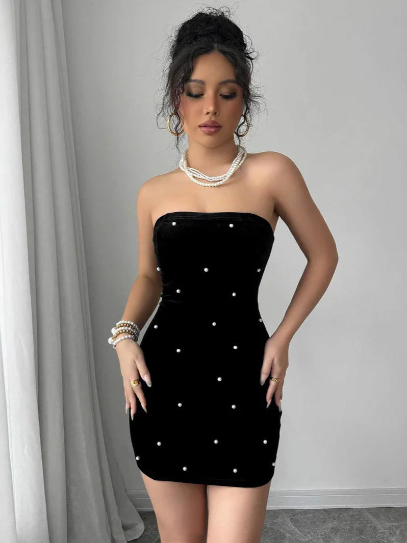 Pearl Velvet Party Evening Party Dress image 1