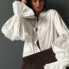 Loose Fit Lantern Sleeve Lapel Blouse image 3