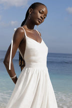 Cotton V Neck Spaghetti Strap Elegant Tie Backless Midi Dress image 7
