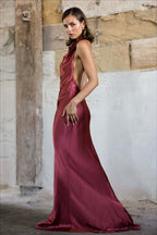 Solid Satin Halter Backless Maxi Dress image 9