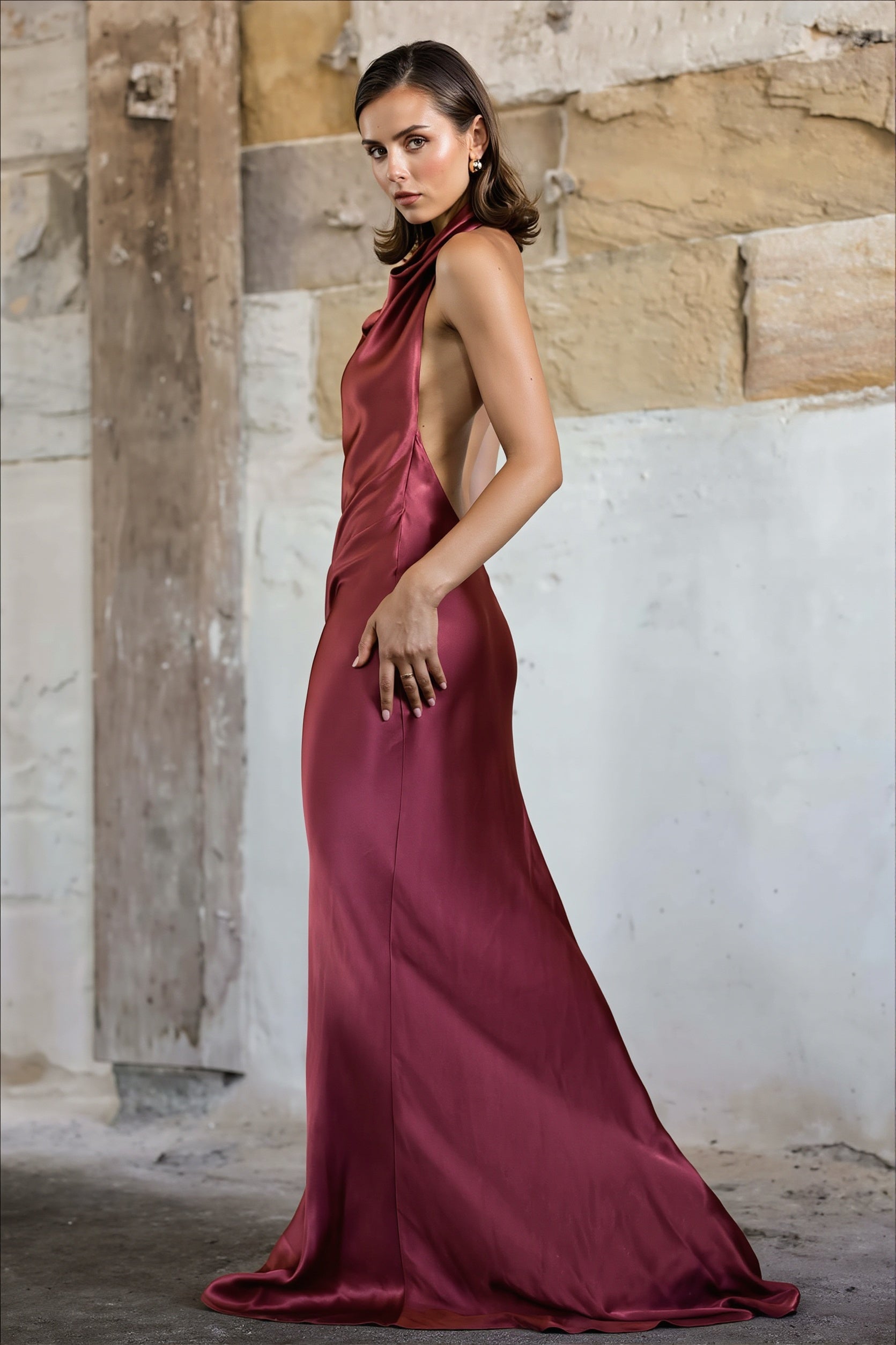 Solid Satin Halter Backless Maxi Dress image 9