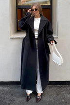 Extra-Long Wool Tie-Waist Loose Overcoat image 7