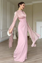 Glossy Flowy Sleeve Slim Maxi Dress image 2