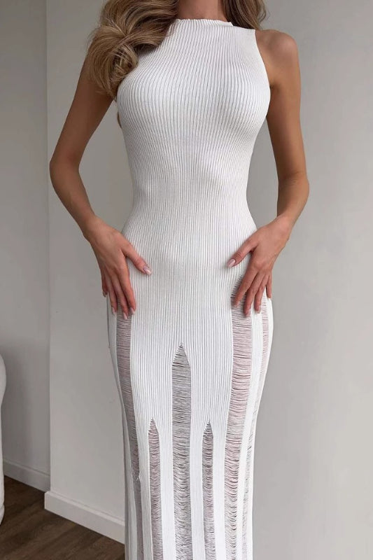 Waist Slim Hollow Knit Maxi Dress image 5