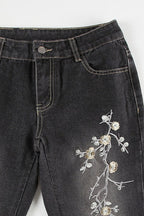 Plant Embroidered Low Waist Flare Jeans image 4