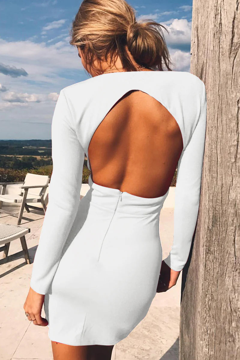 Deep V Backless Short Sleeve Autumn Party Dress image 6