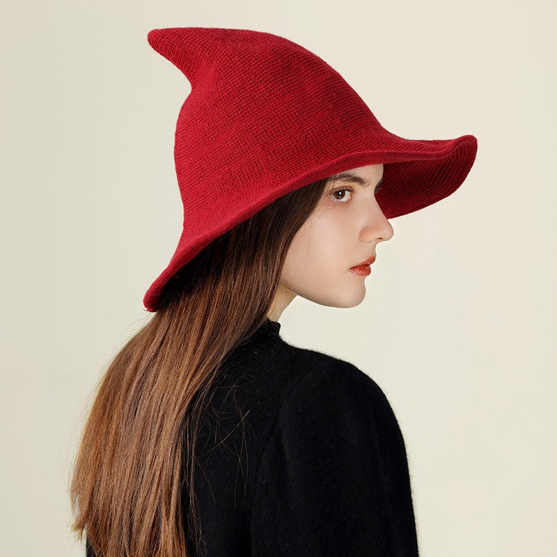 Wool Knitted Pointed Top Wide Brim Witch Hat image 1