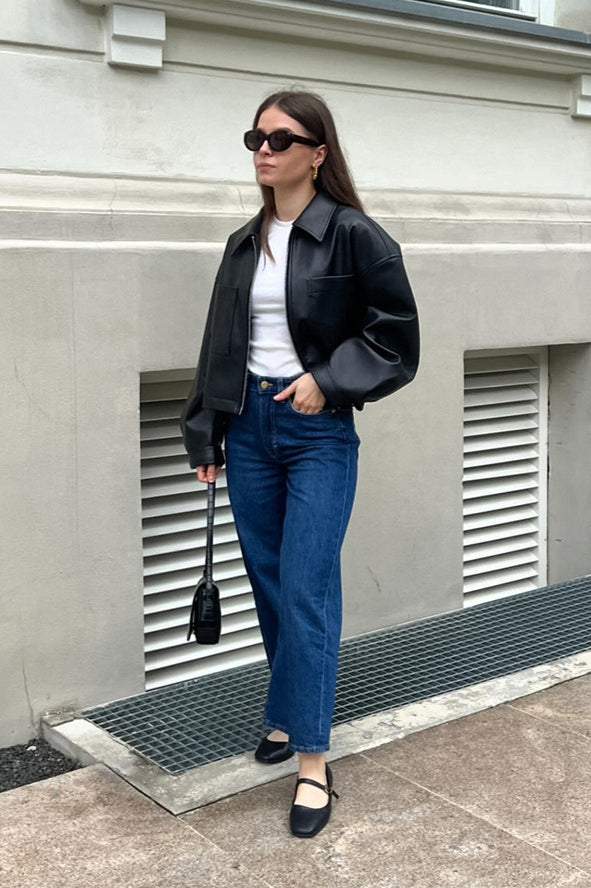 Loose Fit Matte Leather Short Jacket image 4