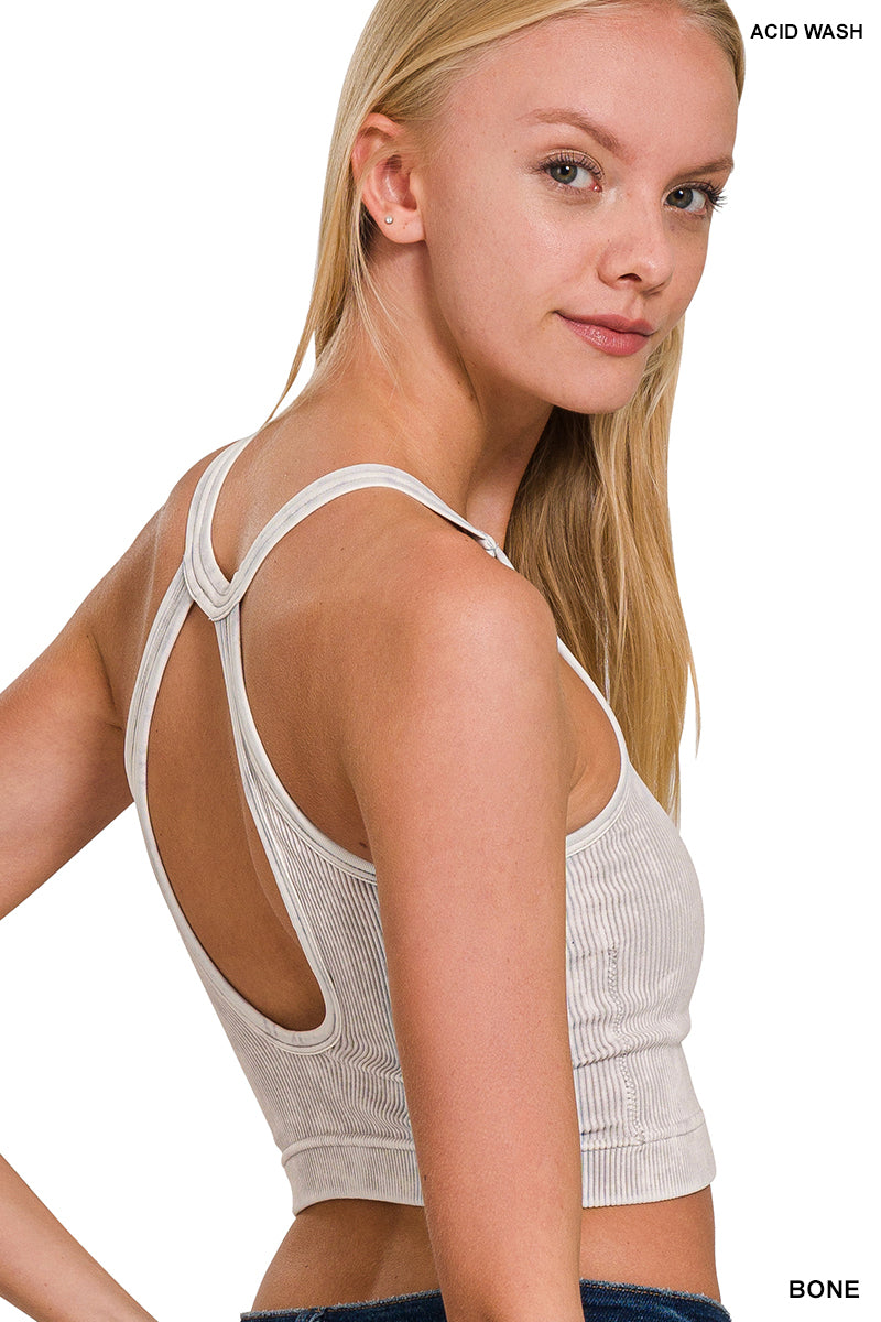 Serena Button Tank detail view styled for Avrienne