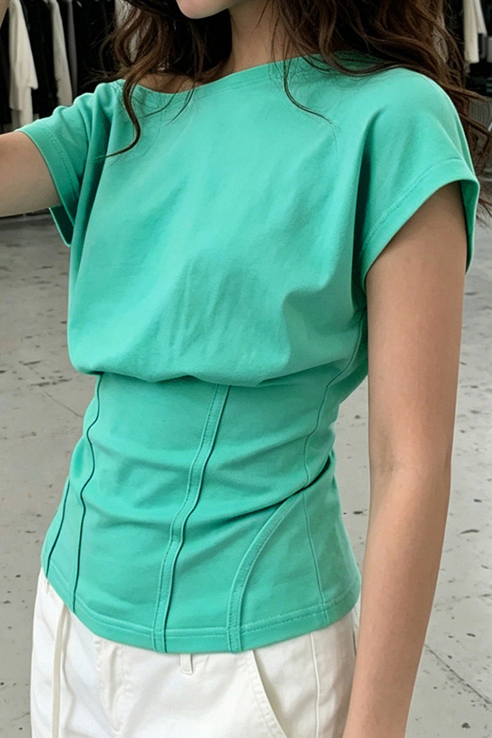 Fresh Mint Asym Slim Waist Blouse image 5