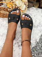 Margaux Flat Sandals detail view styled for Avrienne
