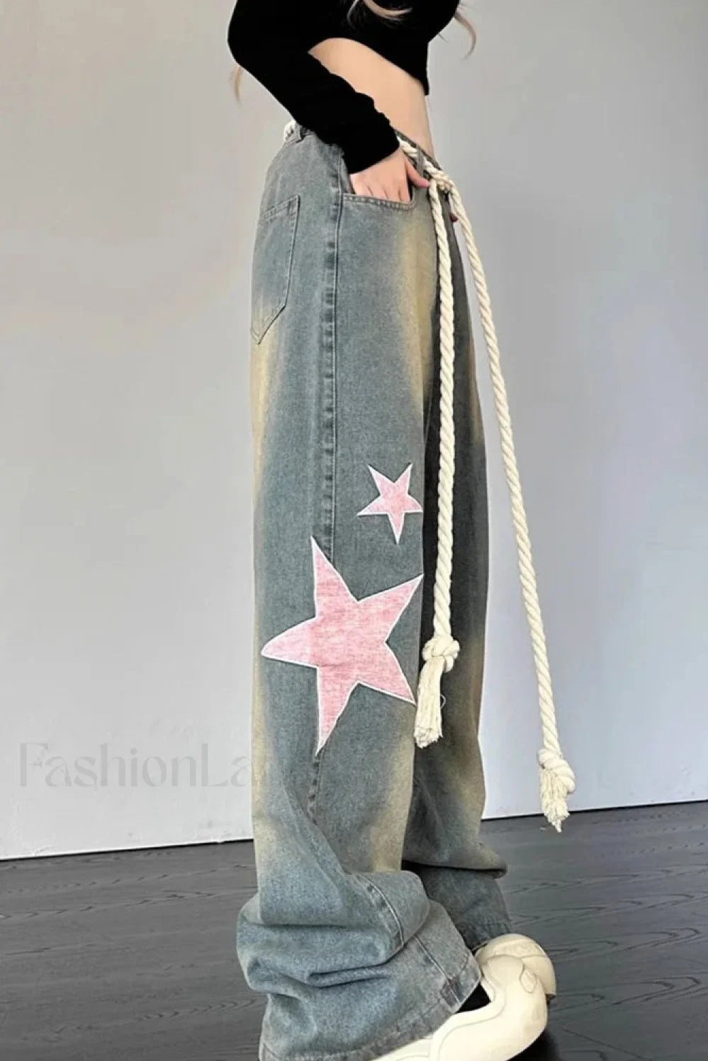 Wide Leg Patchwork Heart Jeans image 3